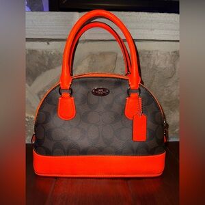 Authentic - brand new-Coach Dome Satchel - Vibrant Orange and Classic Brown
